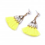 Neon Yellow Tassel Crystal Drop Statement Earrings